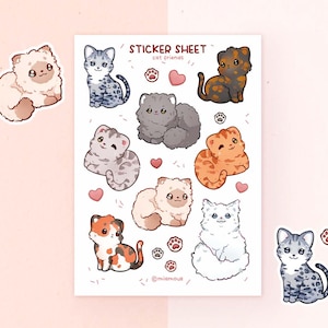 Cat friends | A6 Matte Sticker Sheet | Maine Coon Tortie Tuxedo Bengal Ragdoll Persian Grey Tabby Sticker | Vinyl Sticker Sheet | Journaling