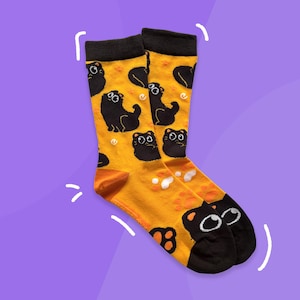 Colorful Black Cat Socks | 35-48 | Void Cat | Cute Funny Sock | Handmade Artist | Kawaii Birthday Gift for Her | Christmas Present for Him