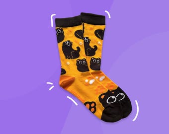 Colorful Black Cat Socks | 35-48 | Void Cat | Cute Funny Sock | Handmade Artist | Kawaii Birthday Gift for Her | Christmas Present for Him