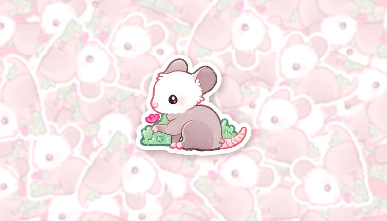 Opossum Stickers Vinyl Sticker Animal Sticker Mouse Cute Glossy Stickers Journaling Children Illustration image 1