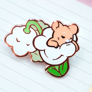 Sleepy Mouse Enamel Pin | Cute Lily Of The Vale Hard Enamel Pin | Rat Art | Kawaii Aesthetic Birthday Gift | Christmas Present | Animal Pins