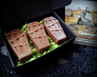 Coconut Caramel Coffin Wax Melts: Halloween Graveyard Decor, Vegan Soy Wax