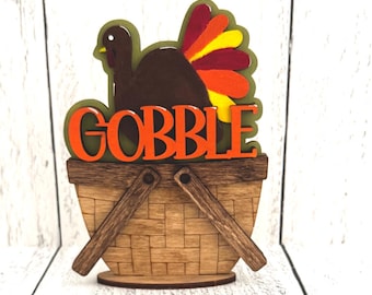 Mini Gobble Thanksgiving Basket, Thanksgiving, Thanksgiving Decor, Thanksgiving Tiered Tray, Give Thanks, Turkey, Turkey Decor, Gobble