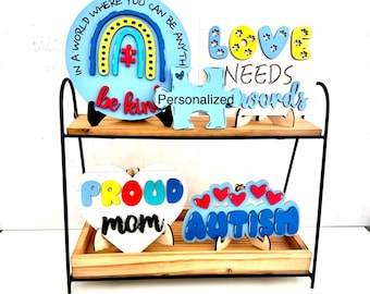 Autism Awareness Tiered Tray, Autism, Tiered Tray Decor, Autism Signs, Autism Decor, Autism Gift, Puzzle, Puzzle Piece, Home Decor