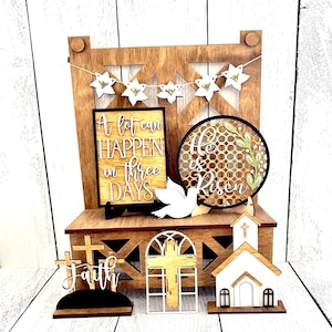 Christian Easter Tiered Tray, Christian Easter, Easter Decor, He Is Risen, Jesus, Christian Decor, Easter Lilies, Happy Easter, Resurrection