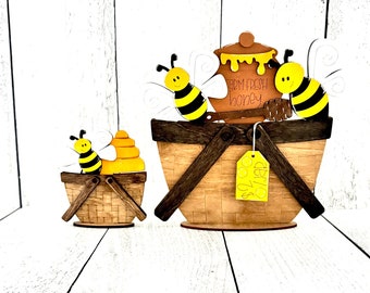 Bee Interchangeable Basket, Bees, Farmhouse Bee Tiered Tray Decor, Honey Bee Spring Decor, Summer Farmhouse Decor, Bee Lover Gift, Bee