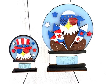 4th of July Eagle Snow Globe Interchangeable, 4th of July Tiered Tray Decor, Patriotic Decor, Independence Day, Bald Eagle Decor, American