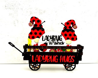 Ladybug Themed Wagon, Ladybug Tiered Tray Decor, Spring Decor, Farmhouse Ladybug Sign, Floral Spring Decor, Ladybug Gnome Decor, Summer