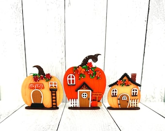 Standing Pumpkin Houses, Fall Village, Fall Decor, Pumpkins, Pumpkin Decor, Autumn Decor, Fall Tiered Tray, Tiered Tray Decor, Farmhouse