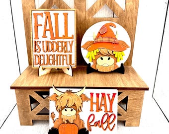 Fall Highland Cow Tiered Tray, Fall Decor, Highland Cow Decor, Farmhouse Decor, Cow Decor, Highland Cow, Pumpkin Decor, Fall Farmhouse, Cow
