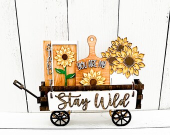 Stay Wild Sunflowers Wagon, Sunflower, Sunflower Decor, Sunflower Tiered Tray, Sunflower Signs, Fall Decor, Sunflower Gift, Entryway Decor