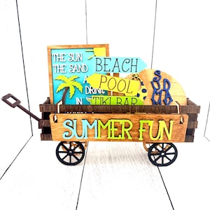 Summer Fun Themed Wagon, Summer Tiered Tray, Summer Beach Decor, Coastal Farmhouse Decor, Pool Tiki Bar Sign, Pool Decor Sign, Beach Decor