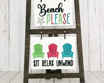 Beach Please Easel, Summer Home Decor, Beach House, Beach Signs, Summer Signs, Coastal Decor, Beach Home Decor, Beach Chair, Interchangeable