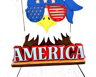 America Eagle Shelf Sitter, 4th of July Decor, Eagle Decor, Summer Americana Decor, Patriotic Decor, Eagle Sign, USA Decor, 4th of July