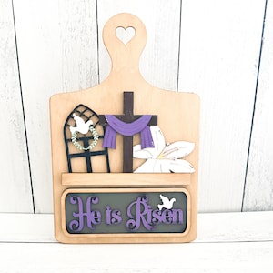 He Is Risen Breadboard, Easter Decor, Christian Easter, He Is Risen, Christian Decor, Religious Easter, Easter Tiered Tray, Resurrection