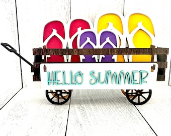 Flip Flop Interchangeable Wagon, Hello Summer Sign, Farmhouse Summer Decor, Beach Decor, Flip Flop Decor, Beach House Decor, Coastal Decor