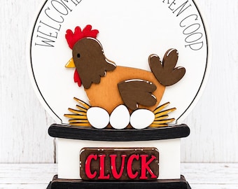 Chicken Snow Globe, Chicken Farmhouse Decor, Farmhouse Kitchen Decor, Chicken Sign, Rooster Decor, Farm Animal Decor, Chicken Tiered Tray