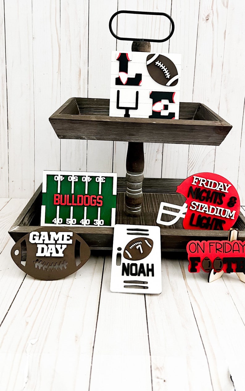 High School Football Tiered Tray, Football Decor, Football Signs, High School Football, Personalized Football Sign, Football Player image 1