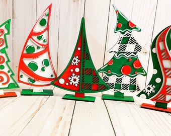 Standing Funky Christmas Trees, Christmas Decor, Christmas Tree Decor, Funky Christmas, Christmas Tiered Tray, Standing Trees, Christmas