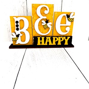 Bee Happy Word Block, Bee, Bee Home Decor, Bee Hive, Bee Keeper, Bee Gift, Spring Home Decor, Bee Tiered Tray, Tiered Tray Decor, Spring
