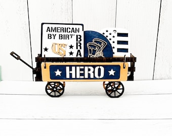 Military Themed Wagon, Military Decor, Patriotic Decor, Patriotic Decor, Veterans Day Decor, Gift For Veteran, Gift For Military Family, Vet