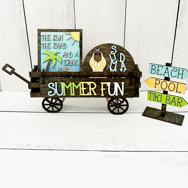 Summer Themed Wagon, Summer Decor, Summer Signs, Beach Signs, Pool Signs, Summer Tiered Tray, Beach Tiered Tray, Summer Home Decor, Beach