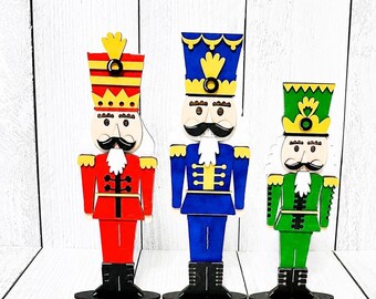 Wooden Nutcracker Decor Set, Christmas Shelf Sitter, Nutcracker Christmas, Farmhouse Christmas, Standing Nutcracker, Toy Soldier, Christmas