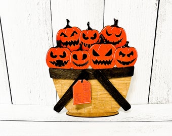 Jack O Lantern Interchangeable Basket, Halloween, Spooky Pumpkins, Pumpkins, Pumpkin Decor, Halloween Pumpkins, Halloween Decor, Spooky