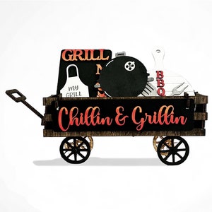 BBQ Themed Interchangeable Wagon, Fathers Day Decor, Gift For BBQ Lover, Grilling Decor, Fathers Day Gift, Summer Party Decor, BBQ, Grill