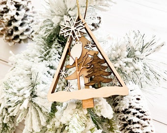 Owl Ornament, Christmas Ornament, Owl Decor, Rustic Ornament, Owl Gift, Christmas Gift, Wooden Ornament, Owl Lover