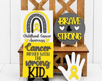 Childhood Cancer Awareness Tiered Tray, Pediatric Cancer Awareness, Childhood Cancer Decor, Cancer Warrior Gift, Cancer Survivor