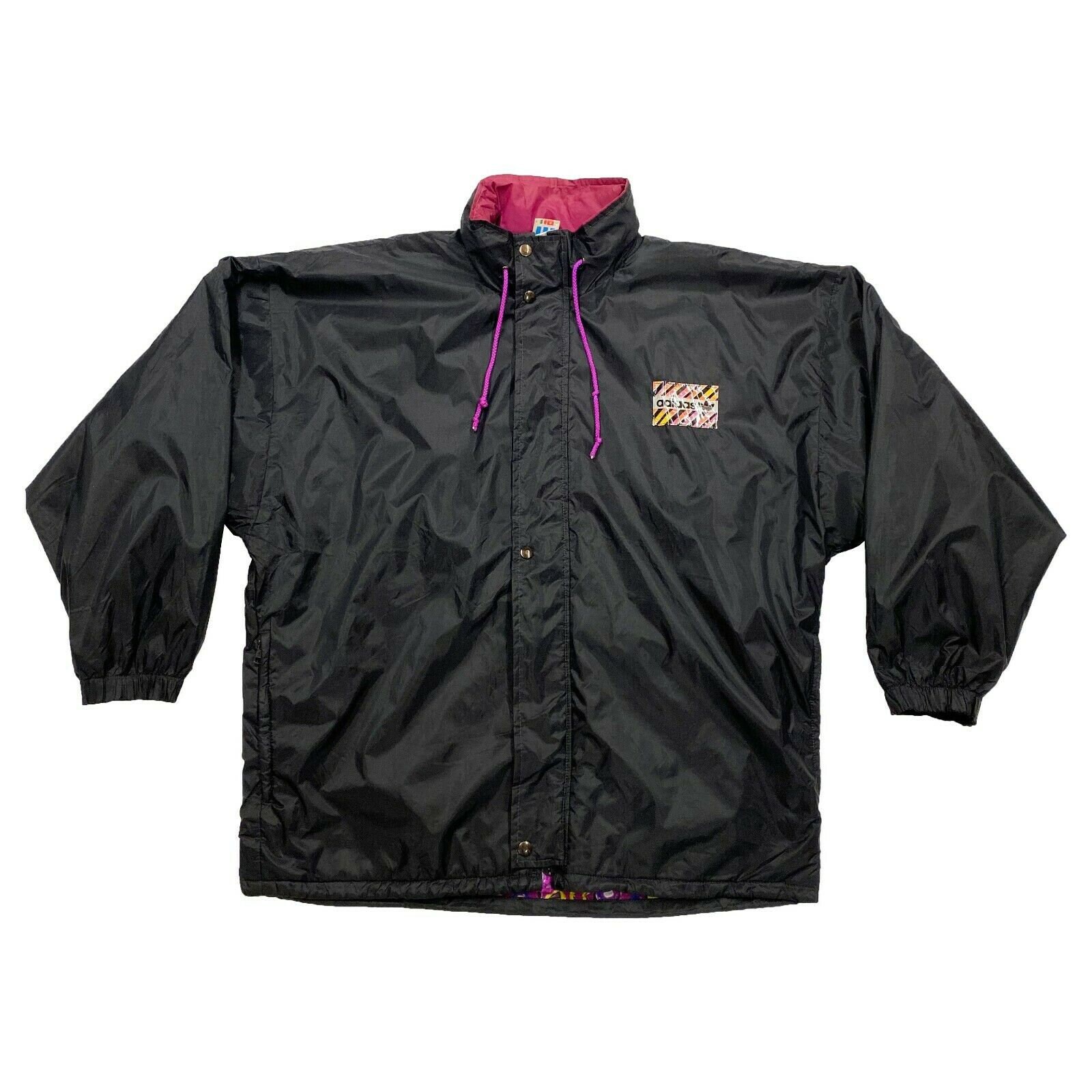 Image of Adidas Quilted Rain Coat | Vintage 90S Sports Activewear Waterproof Black Vtg