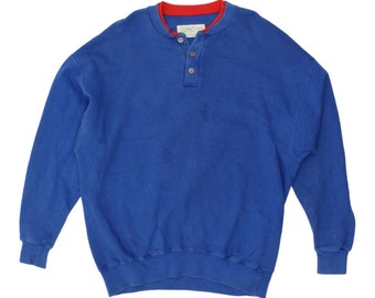 L.L. Bean Mens Blue Henley Sweatshirt | Vintage Designer Outdoors Wear VTG