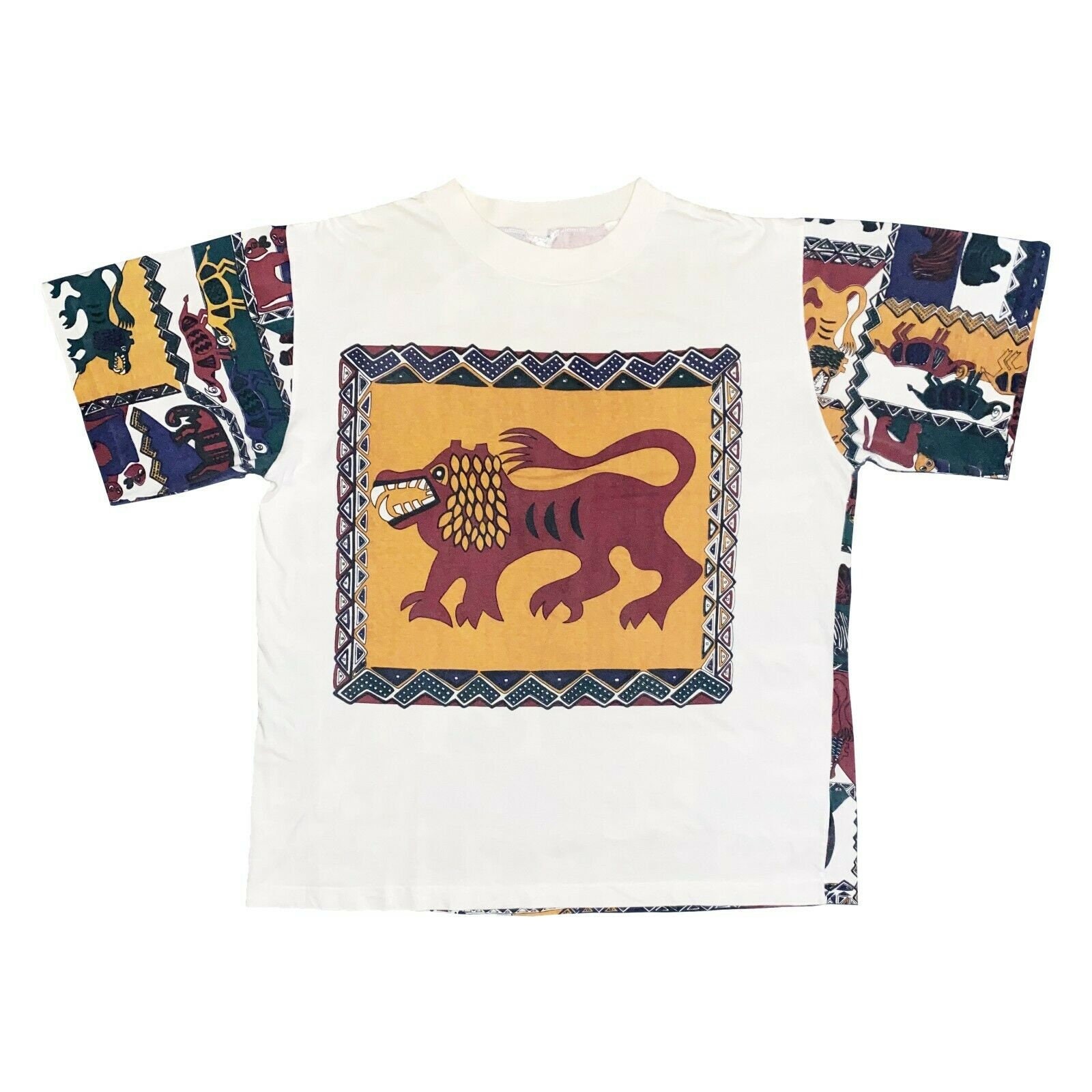 Image of African Animal All Over Colourful Art Print Tshirt | Vintage 90S Single Stitch
