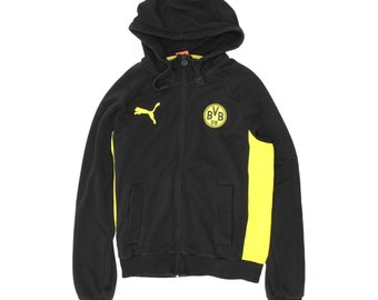 Borussia Dortmund Mens Black Yellow Full Zip Puma Hoodie | German Football VTG