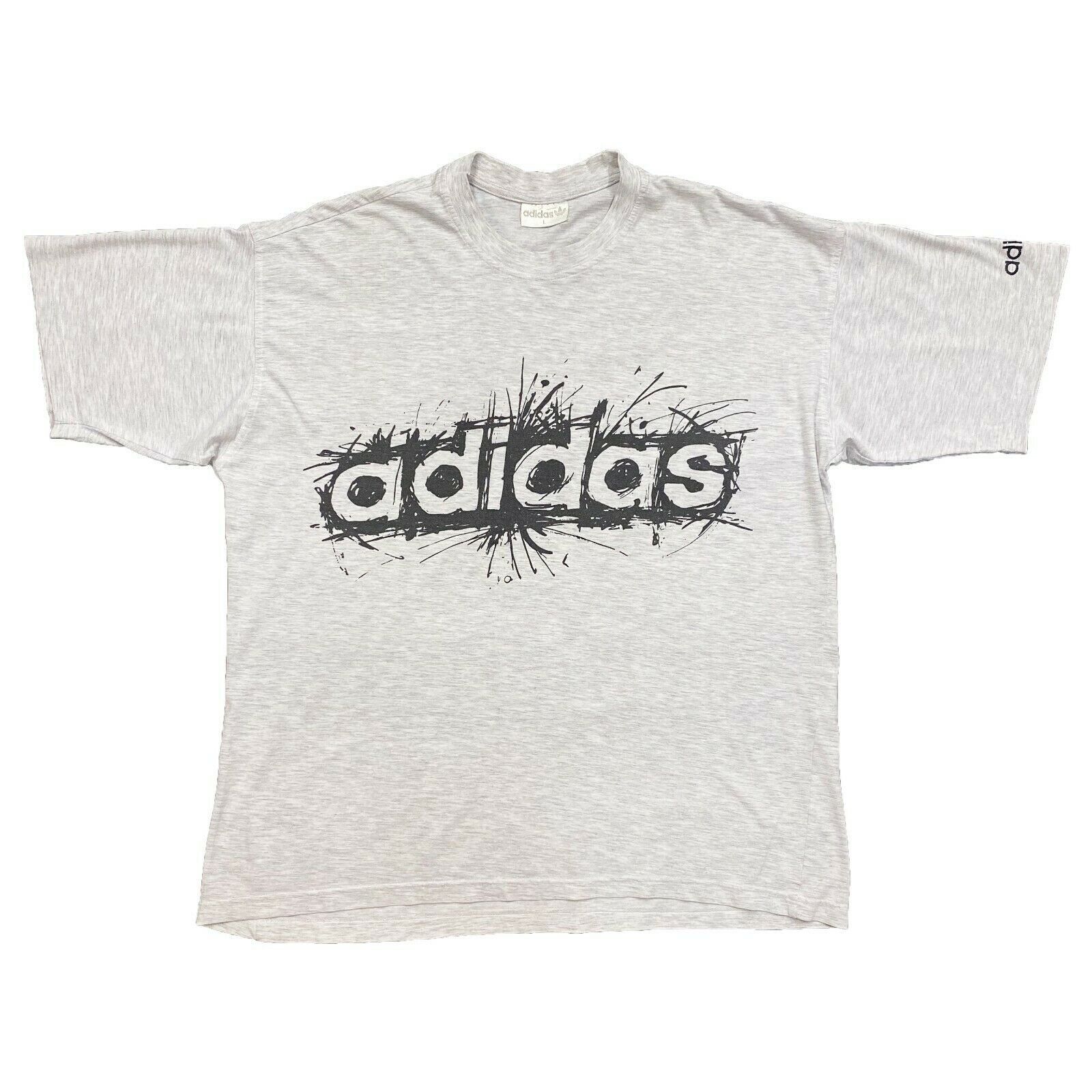 Image of Adidas Originals Funky Art Logo Tshirt | Vintage 90S Retro Sports Brand Grey Vtg