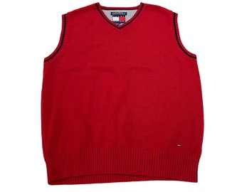 Tommy Hilfiger Knitted Sweater Vest | Vintage Retro Designer Red VTG