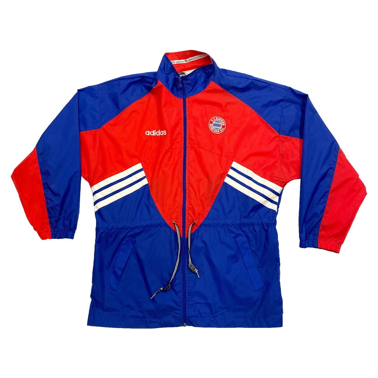 Image of Adidas Bayern Munich Bench Coat | Vintage 90S Sports Jacket Training Top Red Vtg