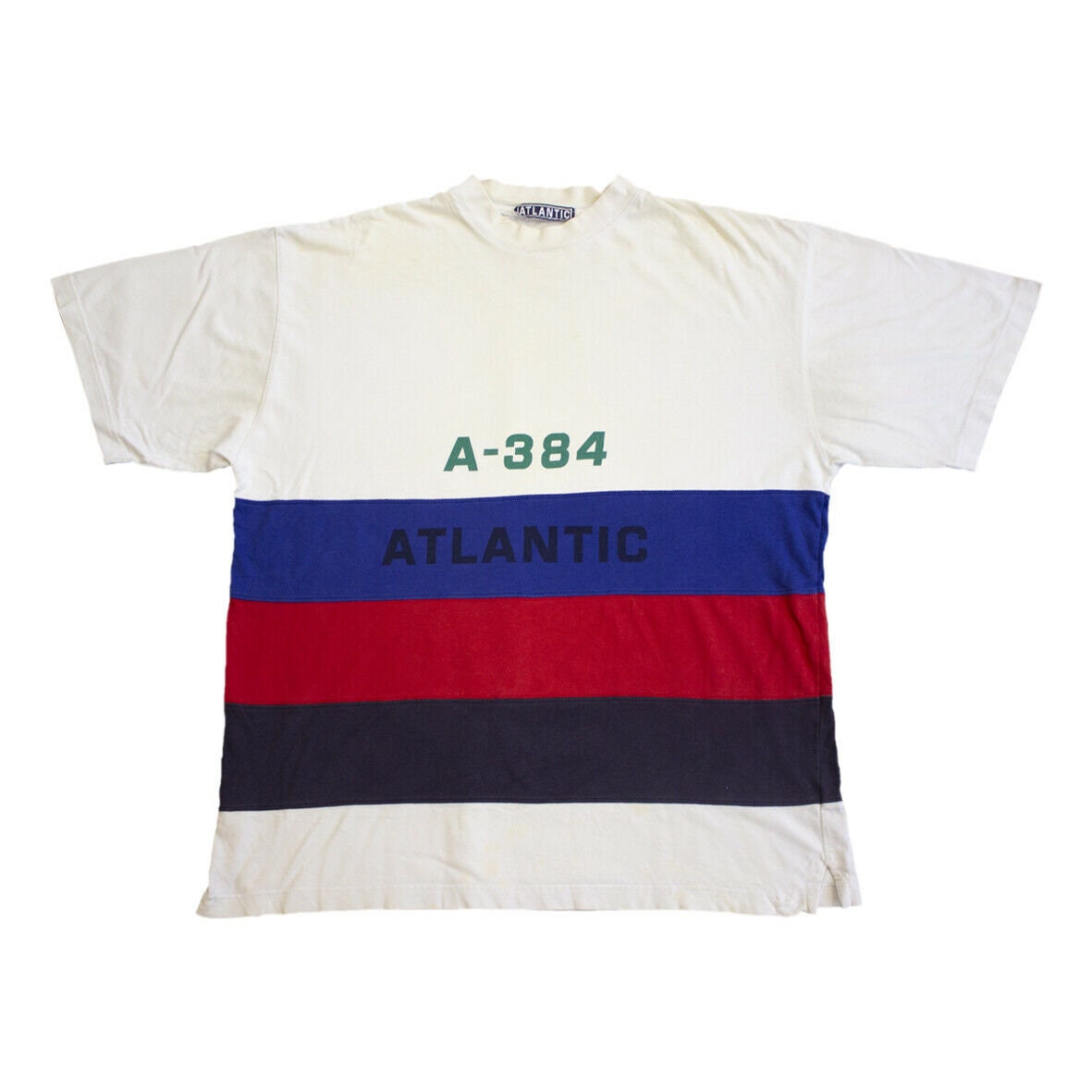 Image of A 384 Atlantic Striped Tshirt | Vintage 90S Retro White Red Blue Medium Vtg