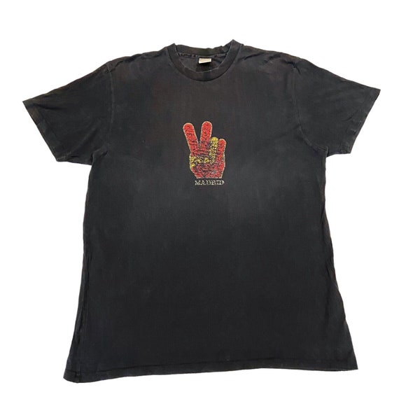 Nike Madrid Peace Sign Hand Print Tshirt | Vintage Y2K Sportswear Black VTG