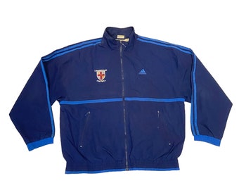 Adidas Loughborough Football Jacket | Vintage 90s Retro Tracksuit Top Blue VTG