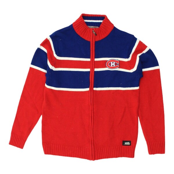 Montreal Canadiens Mens Red Blue Full Zip Knit Jumper | Vintage NHL Ice Hockey