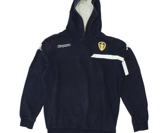 Sweat à capuche Leeds United Kappa Bleu Marine Pour Homme | Sweat à capuche d'entraînement de football Sportswear VTG