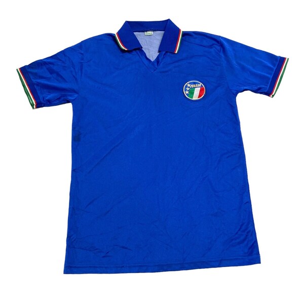 Italy 1986-90 Diadora Home Shirt | Vintage Football Sportswear Blue Medium VTG