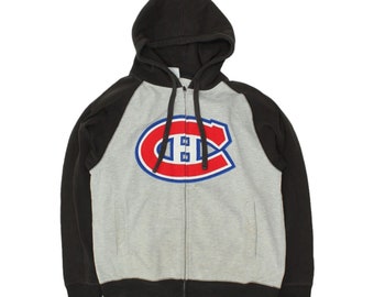 Montreal Canadiens Mens Grey Full Zip Hoodie | Vintage NHL Ice Hockey Sportswear