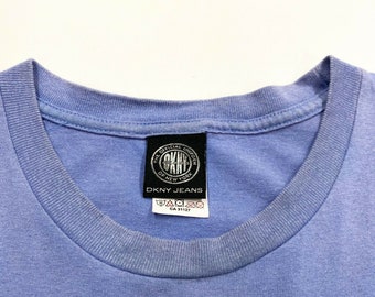 DKNY City Of Jeans Tshirt Vintage 90s Single Stitch Retro US Designer Blue VTG