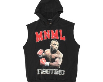 Mike Tyson MNML Fighting zwarte mouwloze hoodie voor heren | Bokshoodie-ontwerper