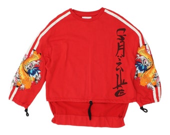 GAëLLE Mens Red Embroidered Floral Drawstring Sweatshirt | High End Designer VTG