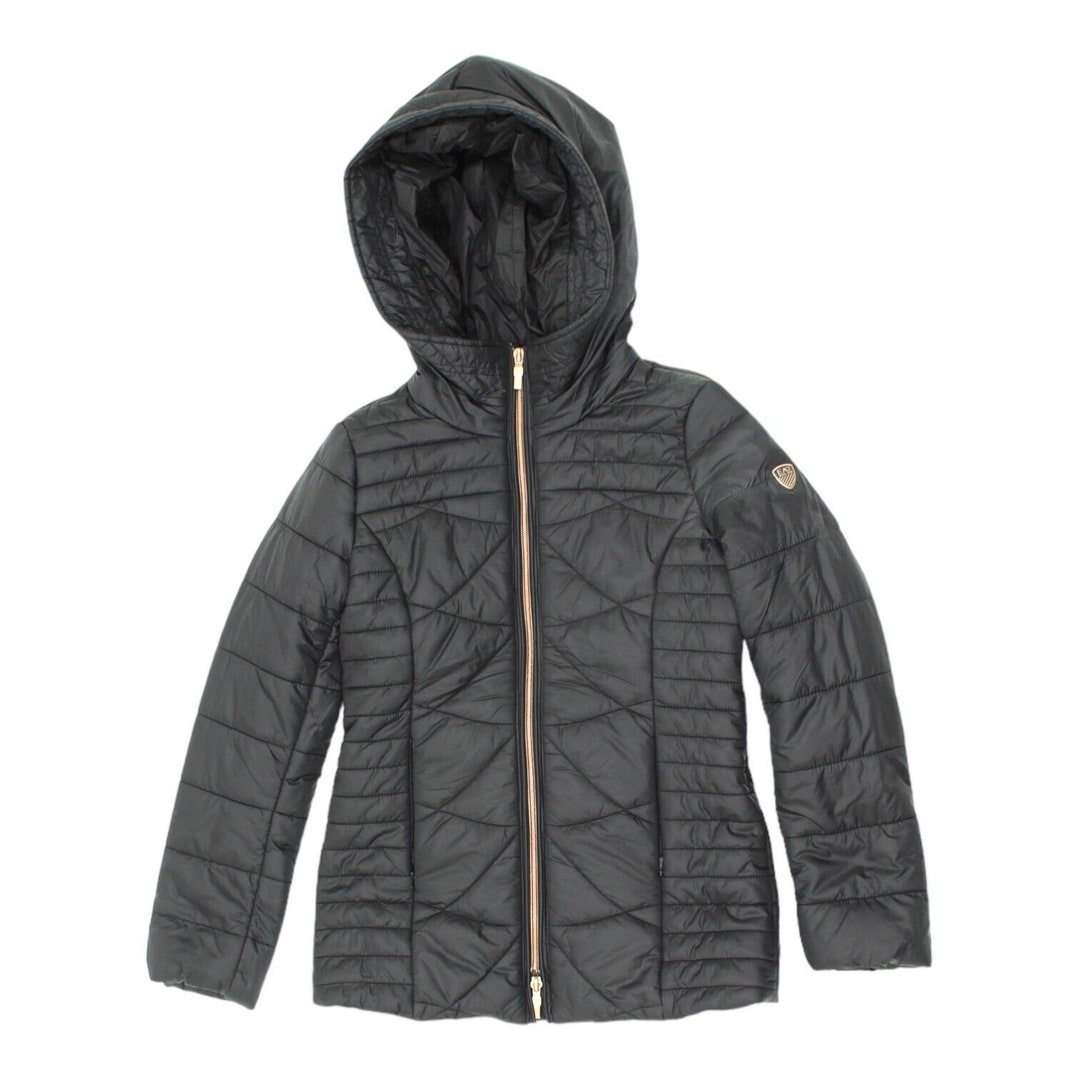 EA7 Emporio Armani Girls Black Puffer Coat Vintage Kids Padded Hoodie