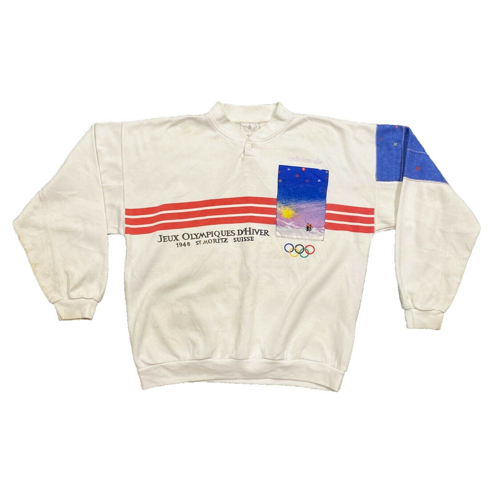 Image of Adidas Winter Olympics St Moritz Button Sweatshirt | Vintage 80S Sportswear Vtg